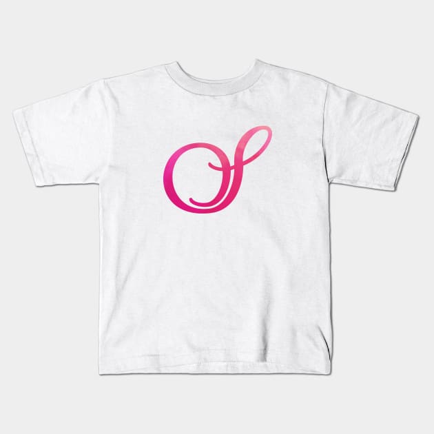 Letter S Monogram, Pink Color Personalized Design Kids T-Shirt by Star58